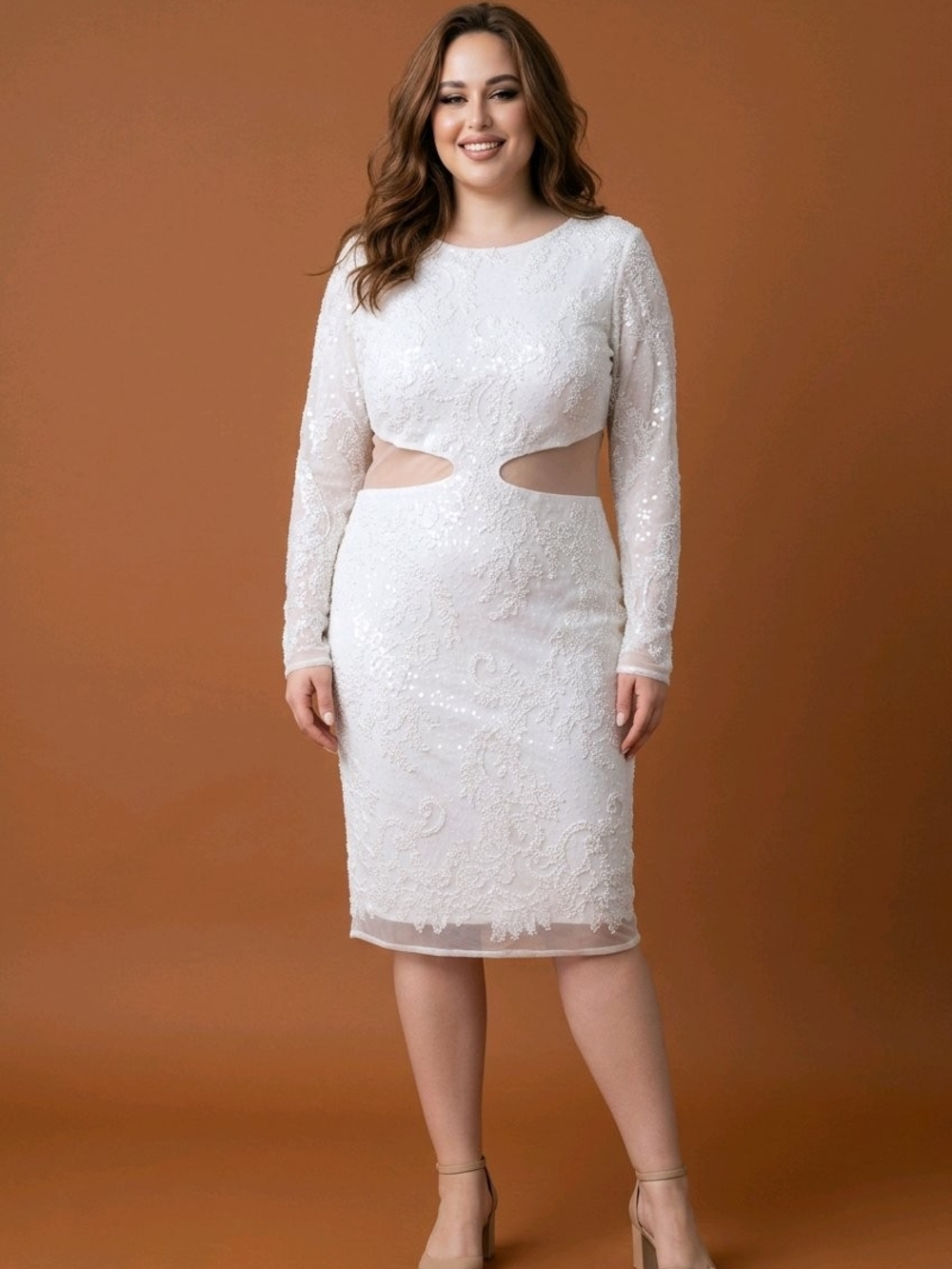 Fashion Nova White Lace Cutout Midi Dress